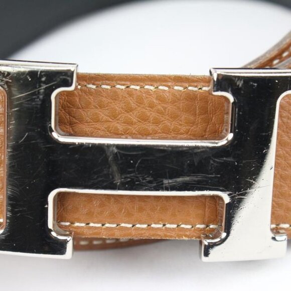Hermès Size 85 Brown x Black x Silver 32mm Reversible H Logo Belt Kit 74h418s